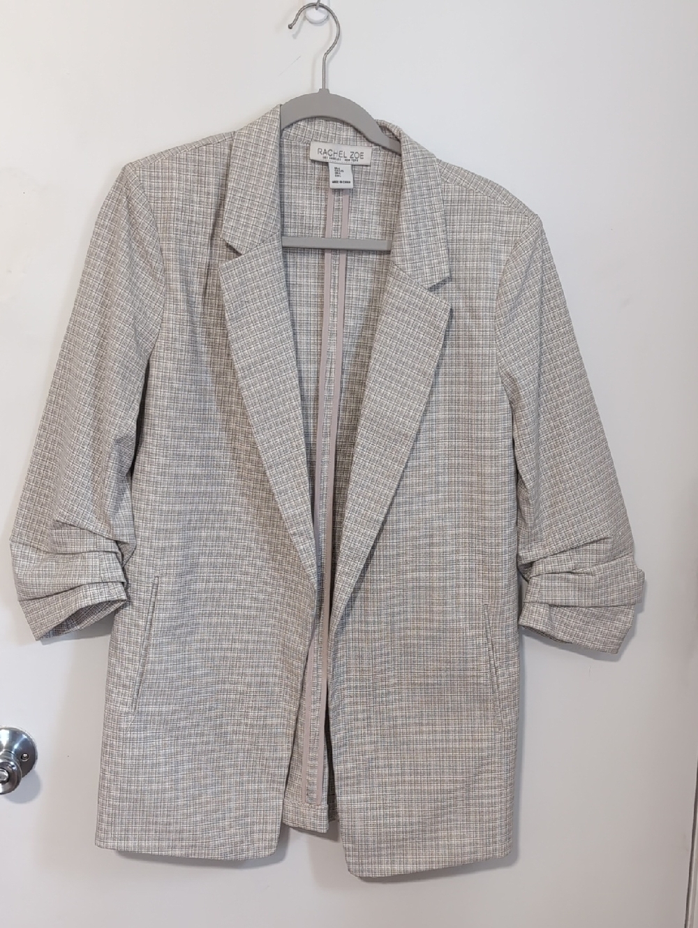 Rachel Zoe Neutral Plaid Lightweight Blazer in Beige and Cream